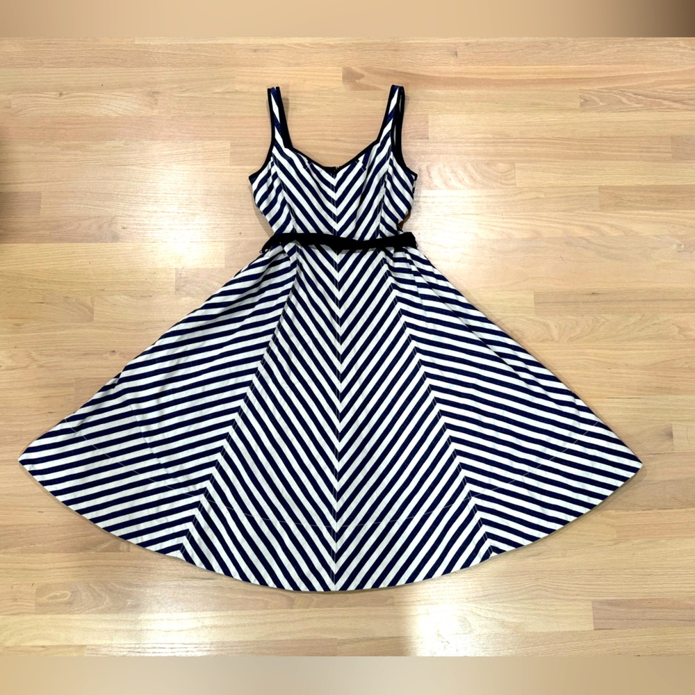 Navy stripe dress, pure cotton, size 4